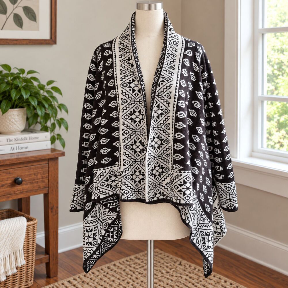 Romeo + Juliet Couture Women’s Black White Knit Cardigan women asymmetrical M